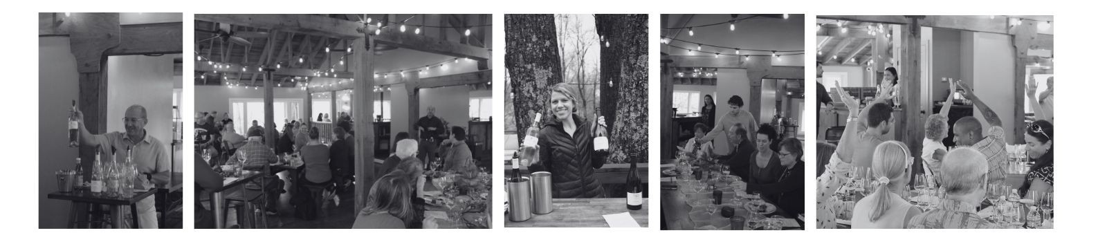 Montage of images showing people at wine club events